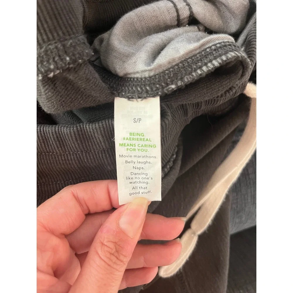 Aerie Wide Leg Lounge Pants Faded Black Drawstring Raw Hem Small - Picture 4 of 9